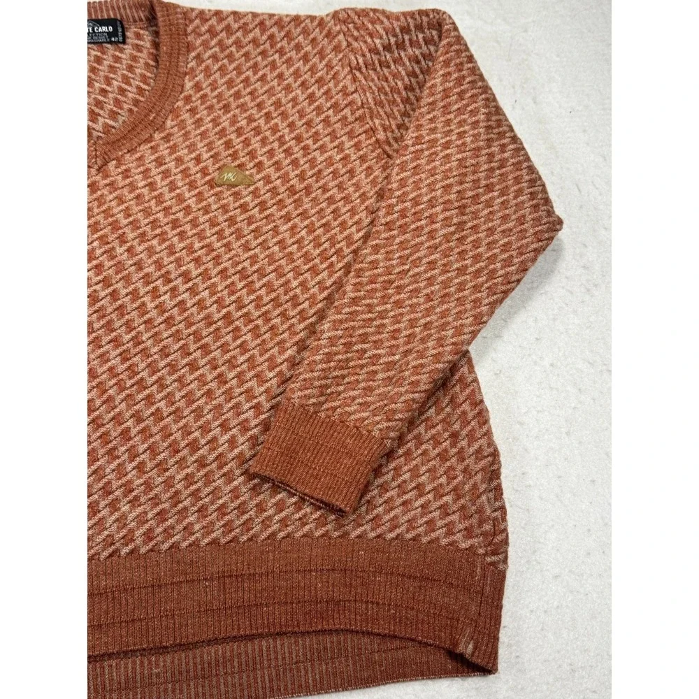Monte‎ Carlo Collection Sweater Mens 42 Brown Houndstooth Wool Shrink Resist